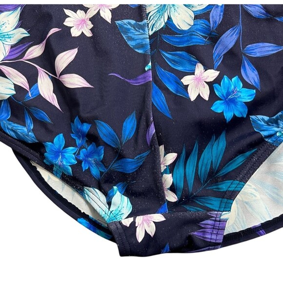 Swimsuits for All Sarong Front 1-Piece Swimsuit  Size 18  Blue Floral - Picture 6 of 10